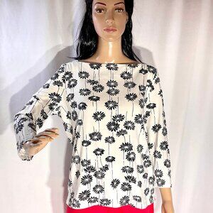 Talbots Square Neck Floral L Shirt 3/4 Sleeves